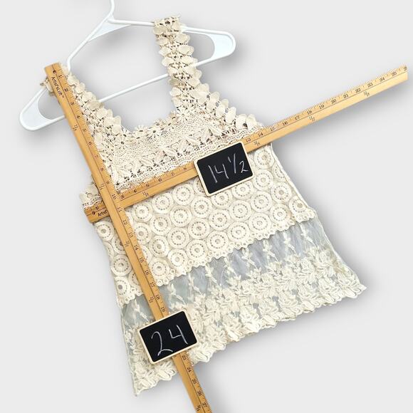 ISSI Crochet Lace Tank Top Women's Small Boho Festival Embroidered Cami Summer - Picture 4 of 11